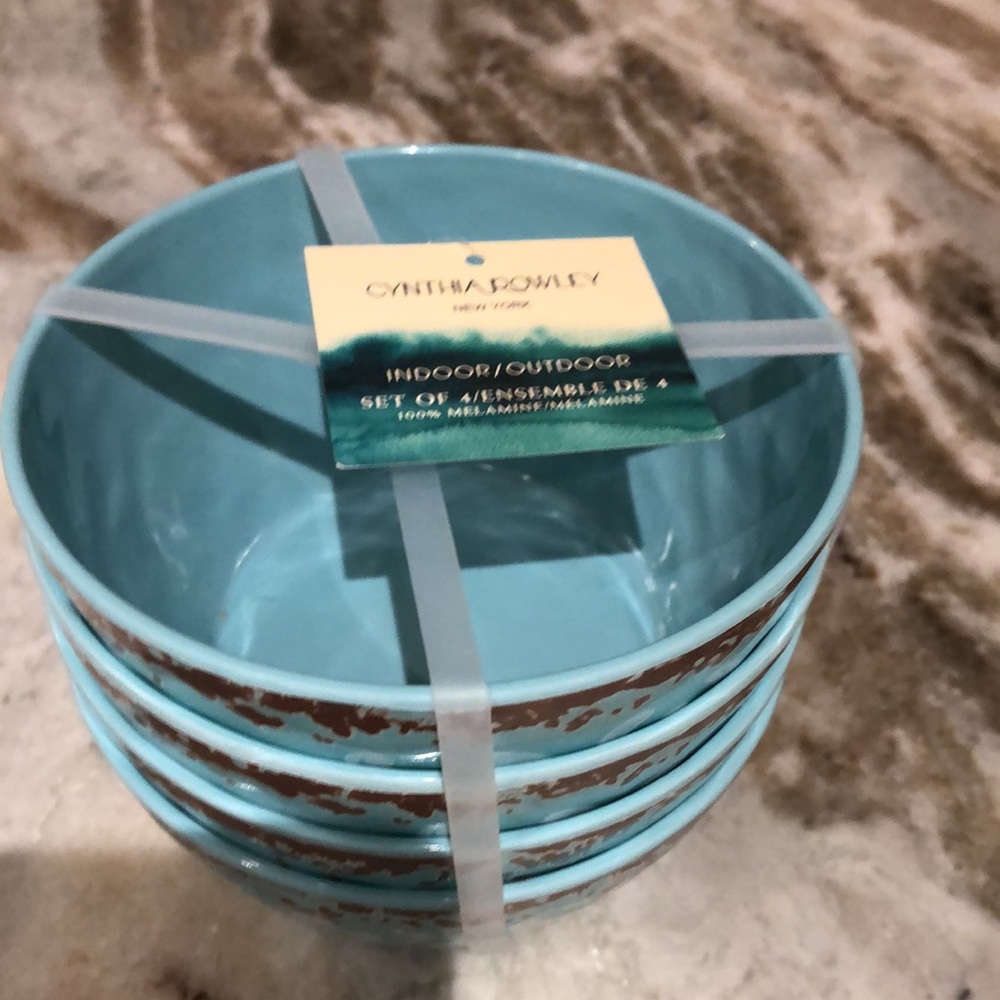 Cynthia Rowley Turquoise Medallion Snack Bowls 4pc - Picture 2 of 4
